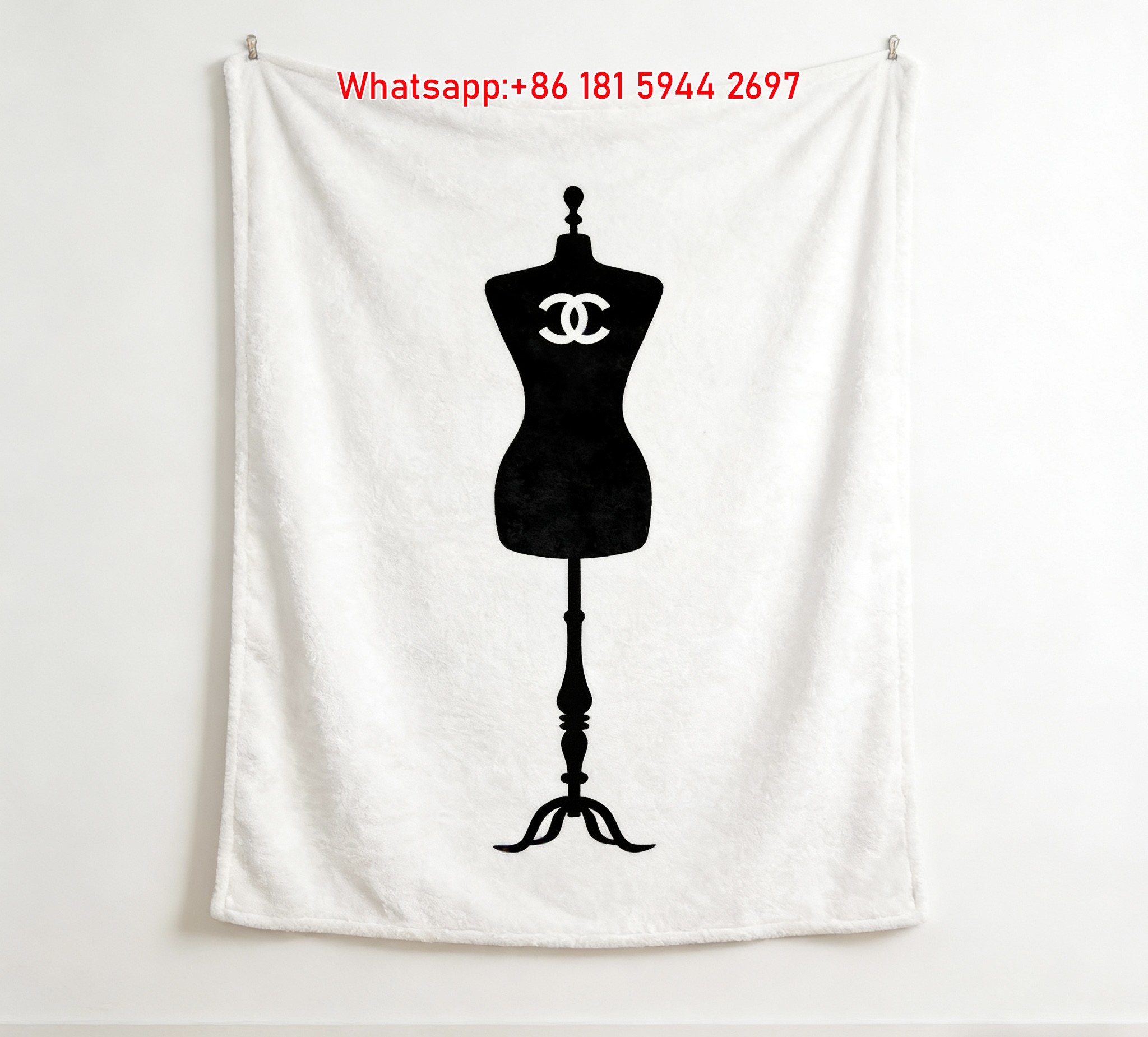 Chanel CC Logo Dress Form Silhouette Flannel Sofa Throw Blanket IMG_6767